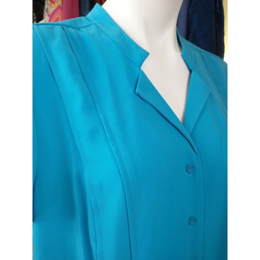 Dana Buchman Turquoise Blue Short Sleeve Button Up Shirt Top Womens XL